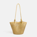Sac seau féminin en cuir synthétique tressé ajouré — bandoulière double, élégant - IVOIRART.COM