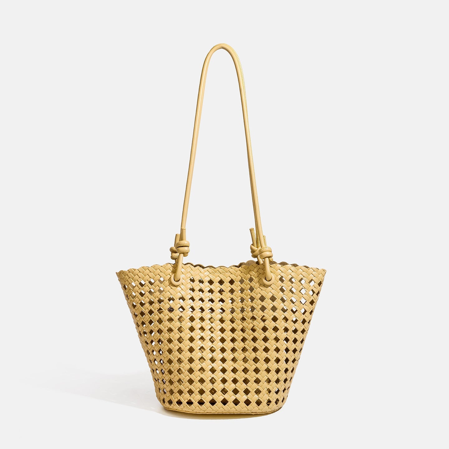 Sac seau féminin en cuir synthétique tressé ajouré — bandoulière double, élégant - IVOIRART.COM