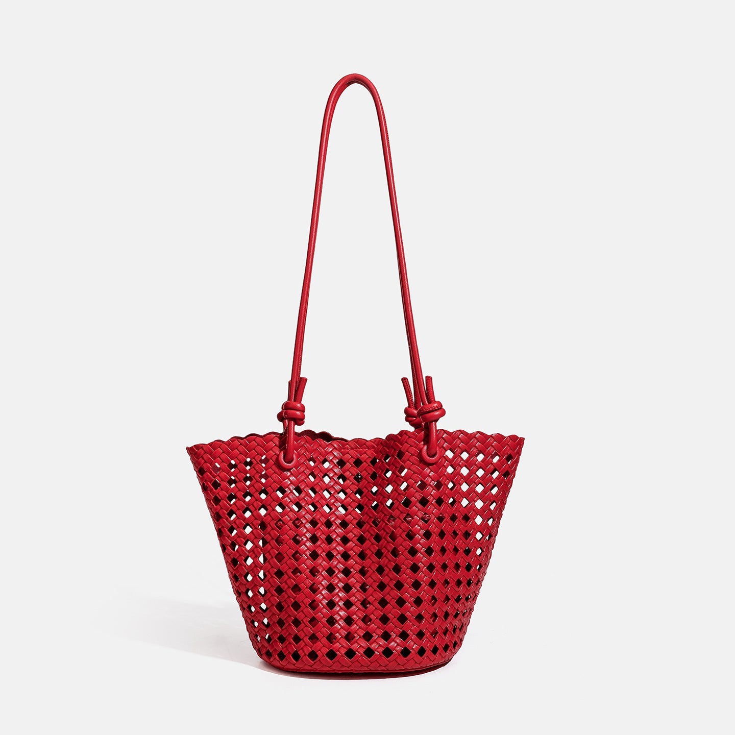 Sac seau féminin en cuir synthétique tressé ajouré — bandoulière double, élégant - IVOIRART.COM