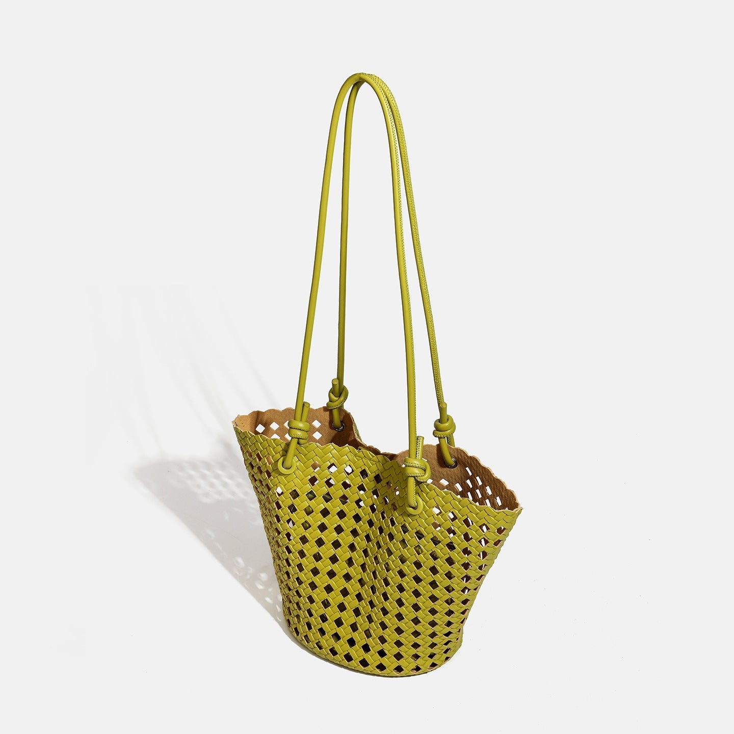 Sac seau féminin en cuir synthétique tressé ajouré — bandoulière double, élégant - IVOIRART.COM