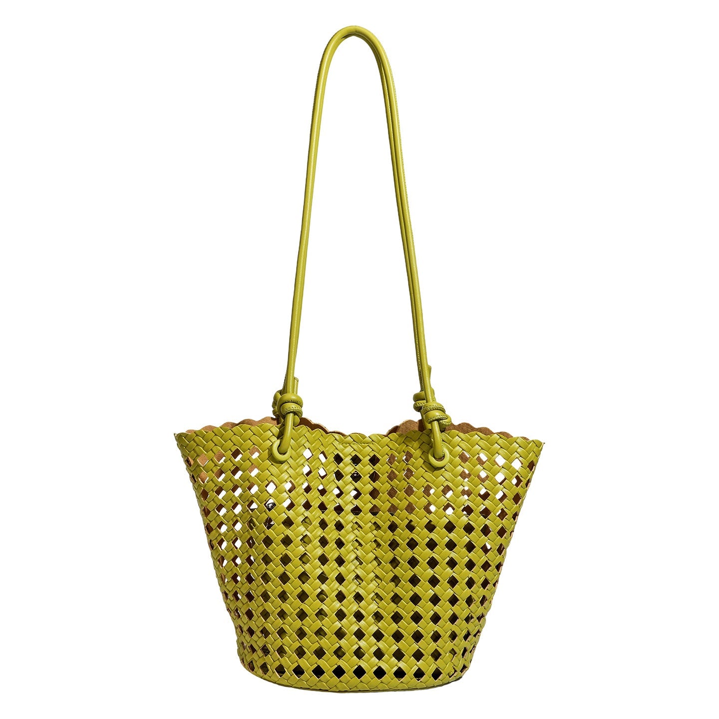 Sac seau féminin en cuir synthétique tressé ajouré — bandoulière double, élégant - IVOIRART.COM