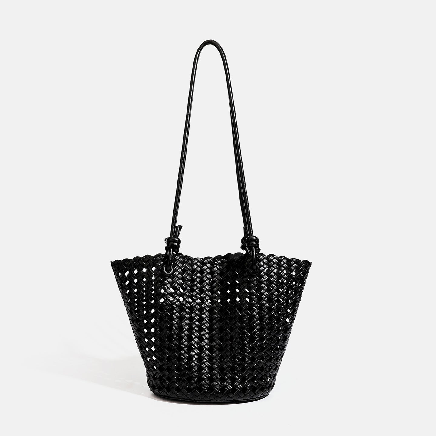 Sac seau féminin en cuir synthétique tressé ajouré — bandoulière double, élégant - IVOIRART.COM