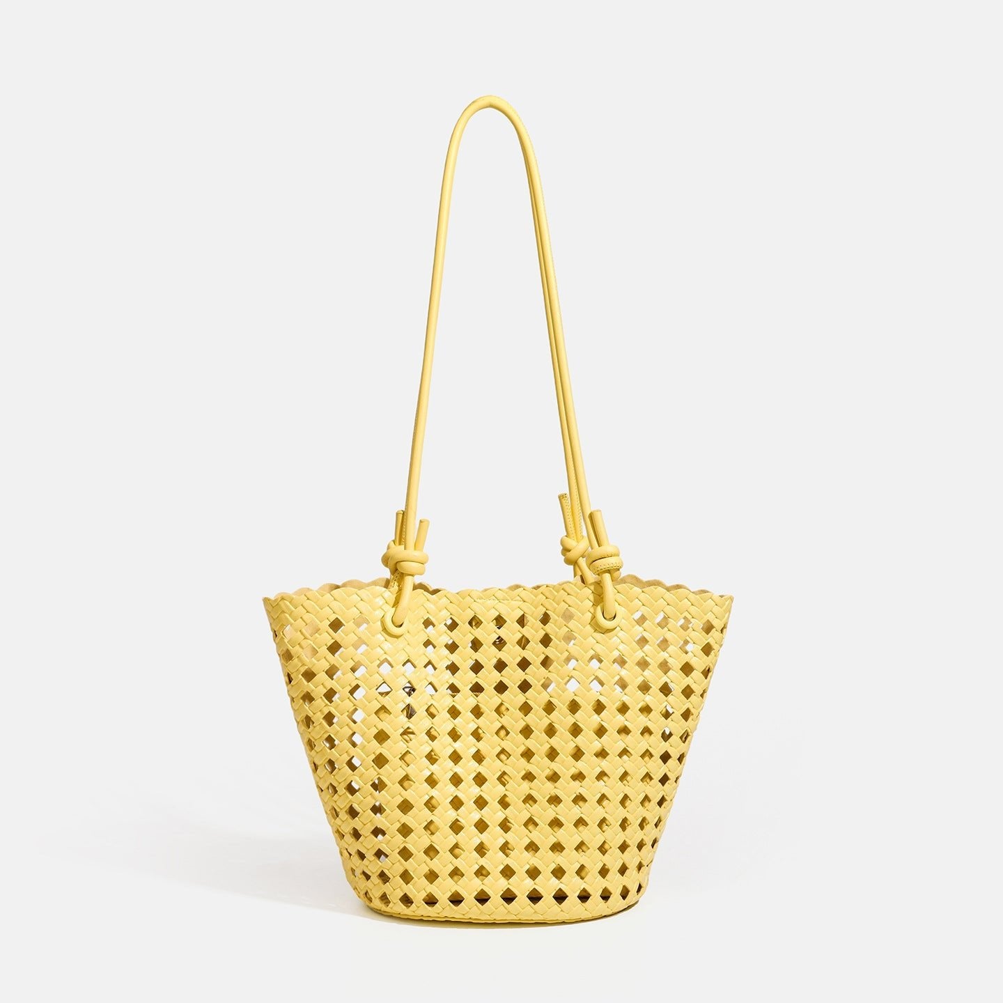 Sac seau féminin en cuir synthétique tressé ajouré — bandoulière double, élégant - IVOIRART.COM