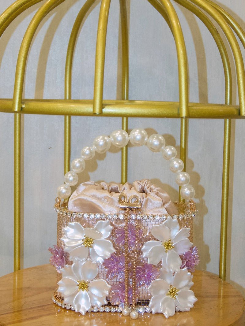 Sac seau rétro tournesol cage à oiseaux fait main élégance vintage chic - IVOIRART.COM