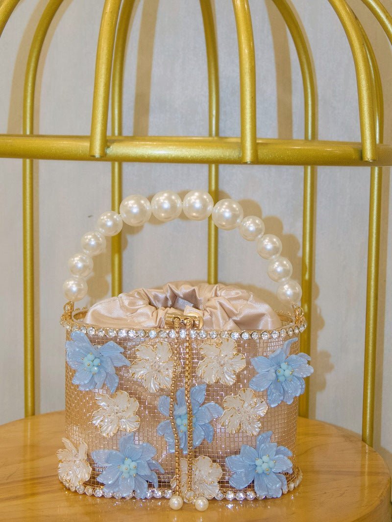 Sac seau rétro tournesol cage à oiseaux fait main élégance vintage chic - IVOIRART.COM