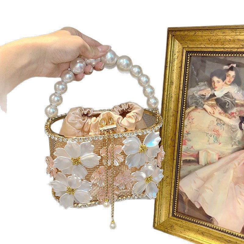 Sac seau rétro tournesol cage à oiseaux fait main élégance vintage chic - IVOIRART.COM