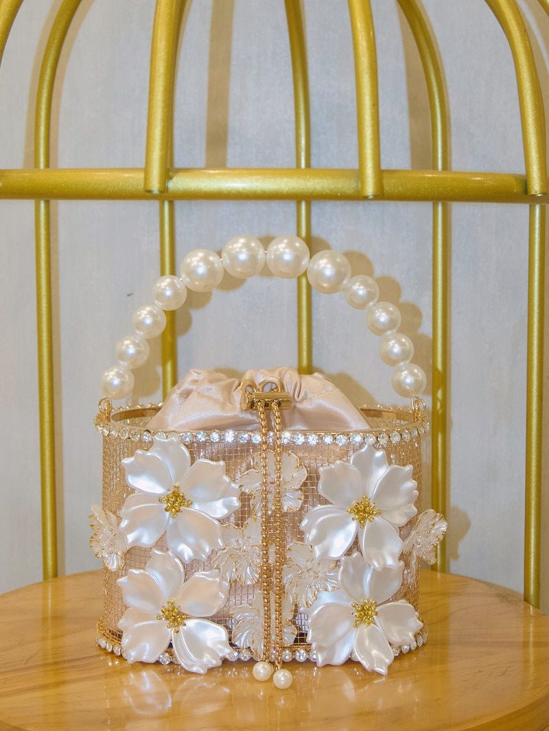 Sac seau rétro tournesol cage à oiseaux fait main élégance vintage chic - IVOIRART.COM