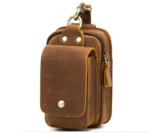 Sac Téléphonique en Cuir de Vachette Retro à Surcouche, Sac Banane Ceinture Homme en Cuir Crazy Horse - IVOIRART.COM