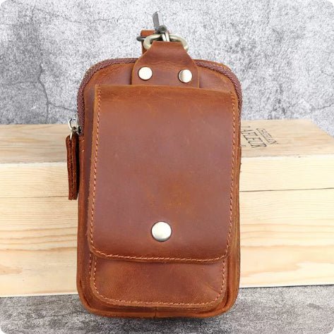 Sac Téléphonique en Cuir de Vachette Retro à Surcouche, Sac Banane Ceinture Homme en Cuir Crazy Horse - IVOIRART.COM