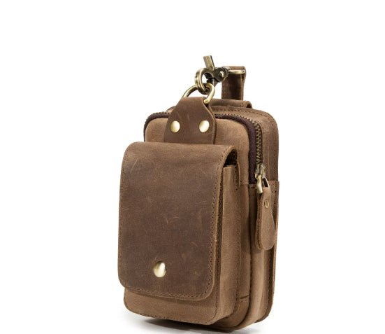 Sac Téléphonique en Cuir de Vachette Retro à Surcouche, Sac Banane Ceinture Homme en Cuir Crazy Horse - IVOIRART.COM