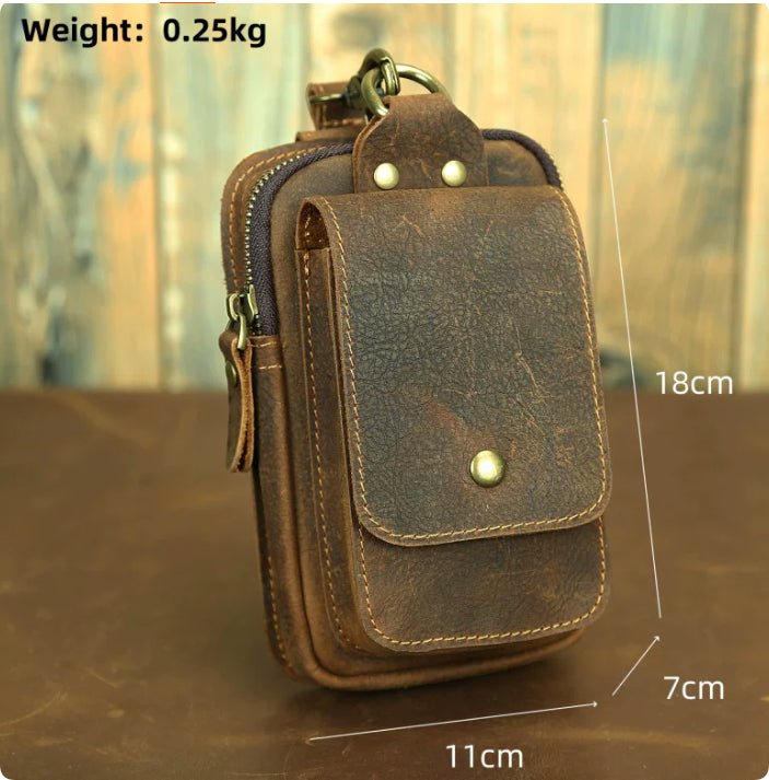 Sac Téléphonique en Cuir de Vachette Retro à Surcouche, Sac Banane Ceinture Homme en Cuir Crazy Horse - IVOIRART.COM