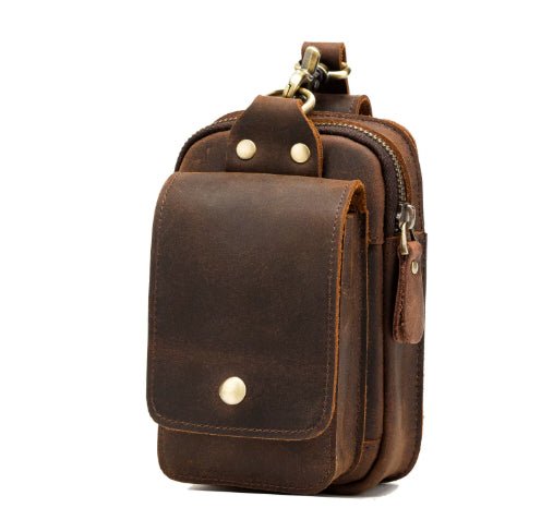Sac Téléphonique en Cuir de Vachette Retro à Surcouche, Sac Banane Ceinture Homme en Cuir Crazy Horse - IVOIRART.COM