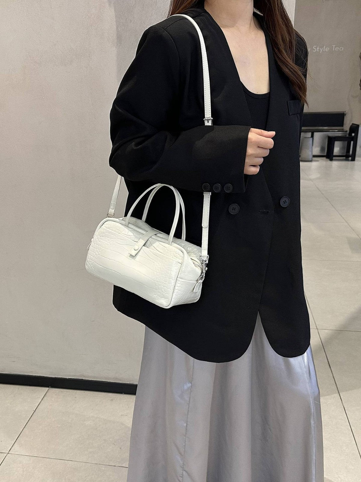 Sac Toast Croco en Cuir Véritable première couche, taille moyenne, style luxe - IVOIRART.COM