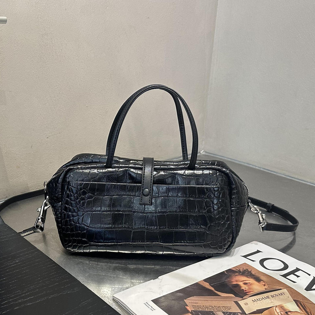Sac Toast Croco en Cuir Véritable première couche, taille moyenne, style luxe - IVOIRART.COM