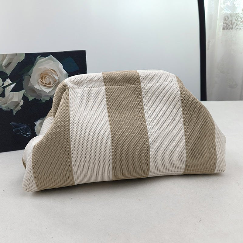 Sac Tricoté Femme à Rayures - Pochette Élégante Sans Bandoulière, 30x22x9 cm - IVOIRART.COM