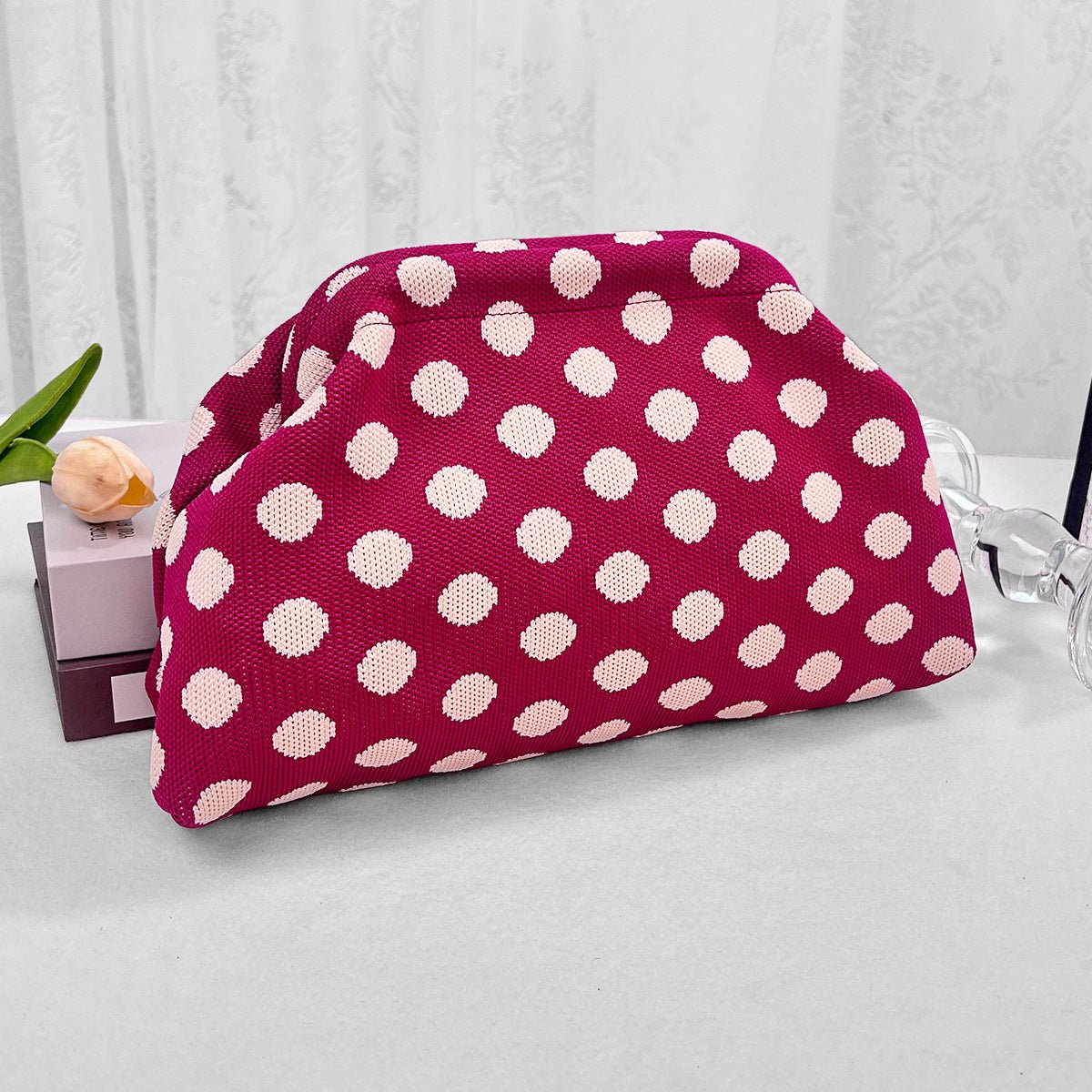 Sac Tricoté Femme à Rayures - Pochette Élégante Sans Bandoulière, 30x22x9 cm - IVOIRART.COM