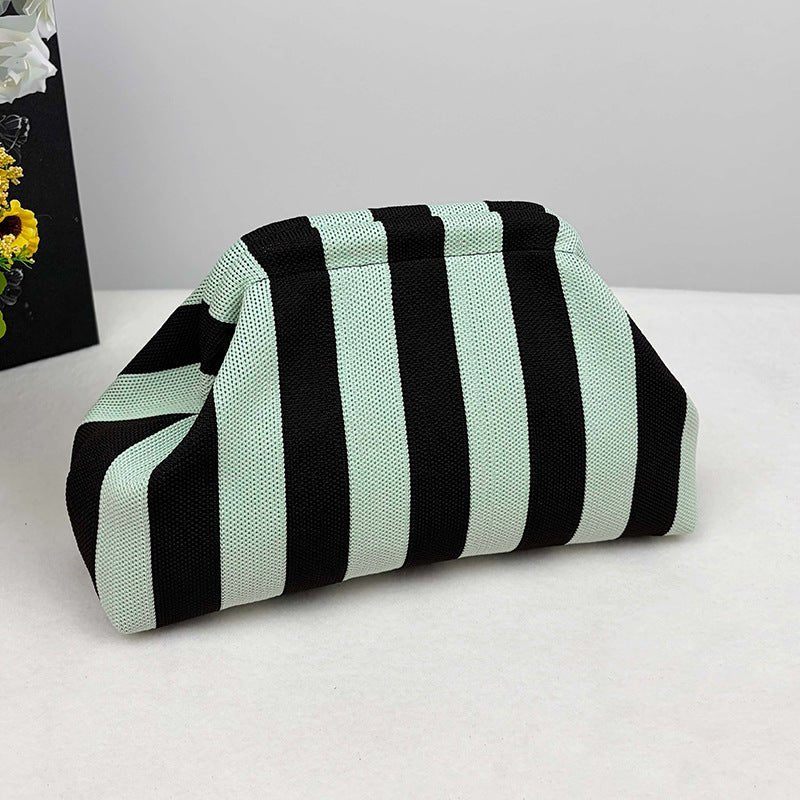 Sac Tricoté Femme à Rayures - Pochette Élégante Sans Bandoulière, 30x22x9 cm - IVOIRART.COM