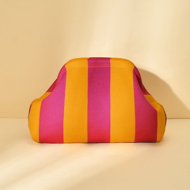Sac Tricoté Femme à Rayures - Pochette Élégante Sans Bandoulière, 30x22x9 cm - IVOIRART.COM