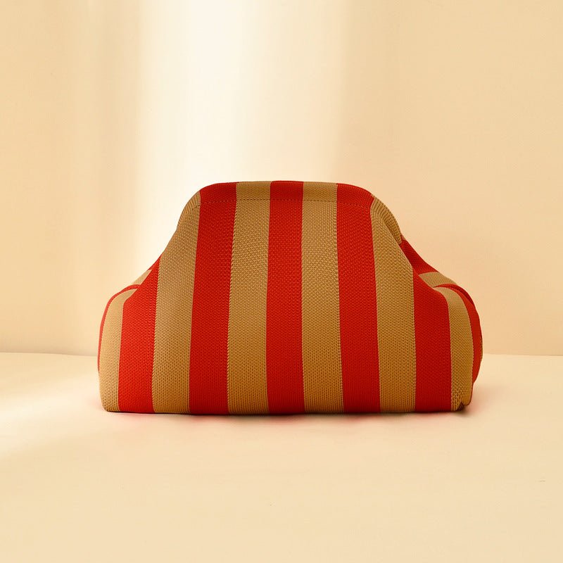 Sac Tricoté Femme à Rayures - Pochette Élégante Sans Bandoulière, 30x22x9 cm - IVOIRART.COM