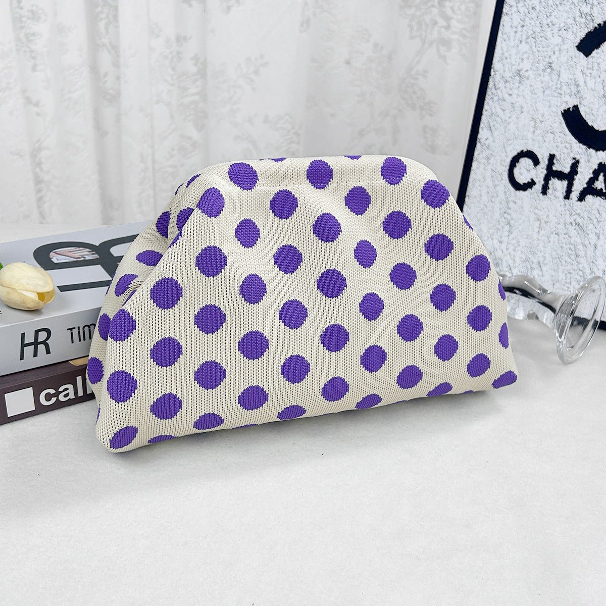 Sac Tricoté Femme à Rayures - Pochette Élégante Sans Bandoulière, 30x22x9 cm - IVOIRART.COM