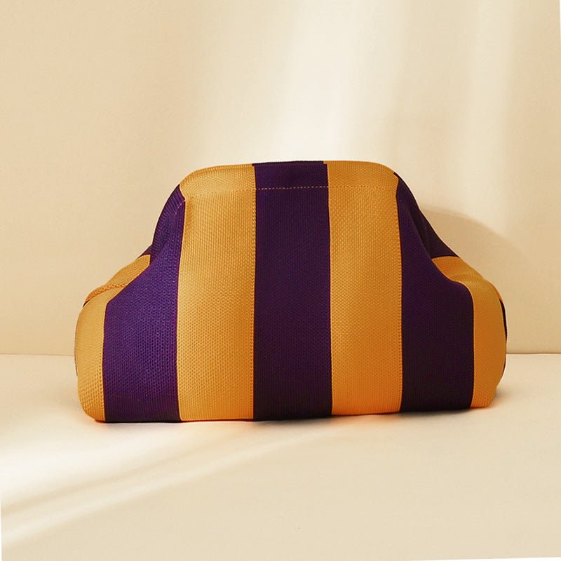 Sac Tricoté Femme à Rayures - Pochette Élégante Sans Bandoulière, 30x22x9 cm - IVOIRART.COM