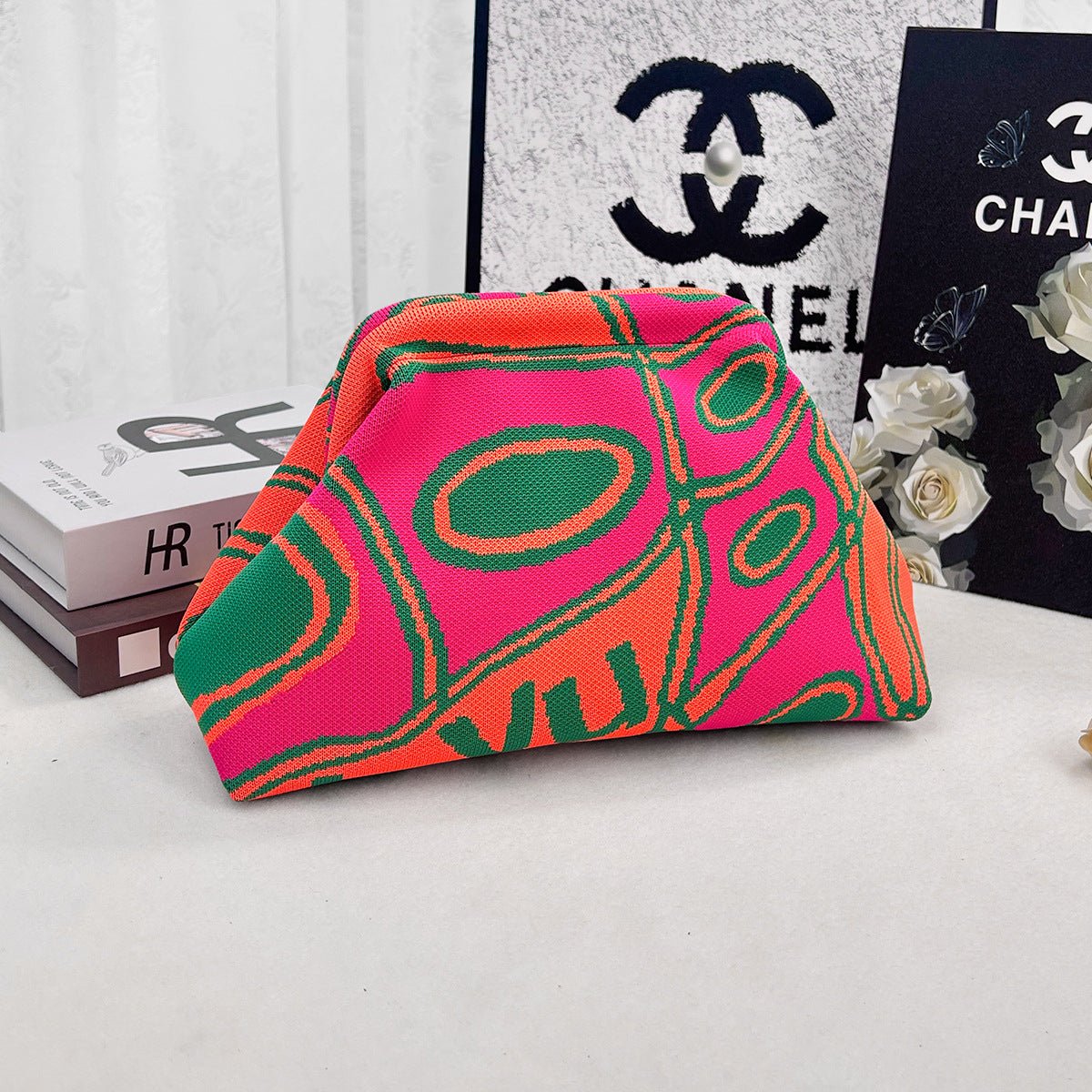 Sac Tricoté Femme à Rayures - Pochette Élégante Sans Bandoulière, 30x22x9 cm - IVOIRART.COM