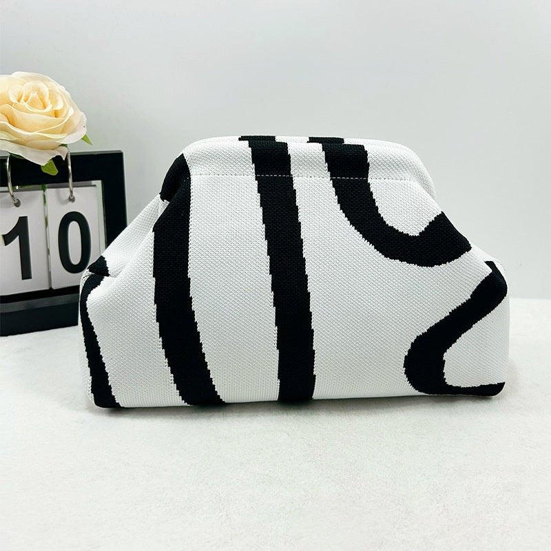 Sac Tricoté Femme à Rayures - Pochette Élégante Sans Bandoulière, 30x22x9 cm - IVOIRART.COM