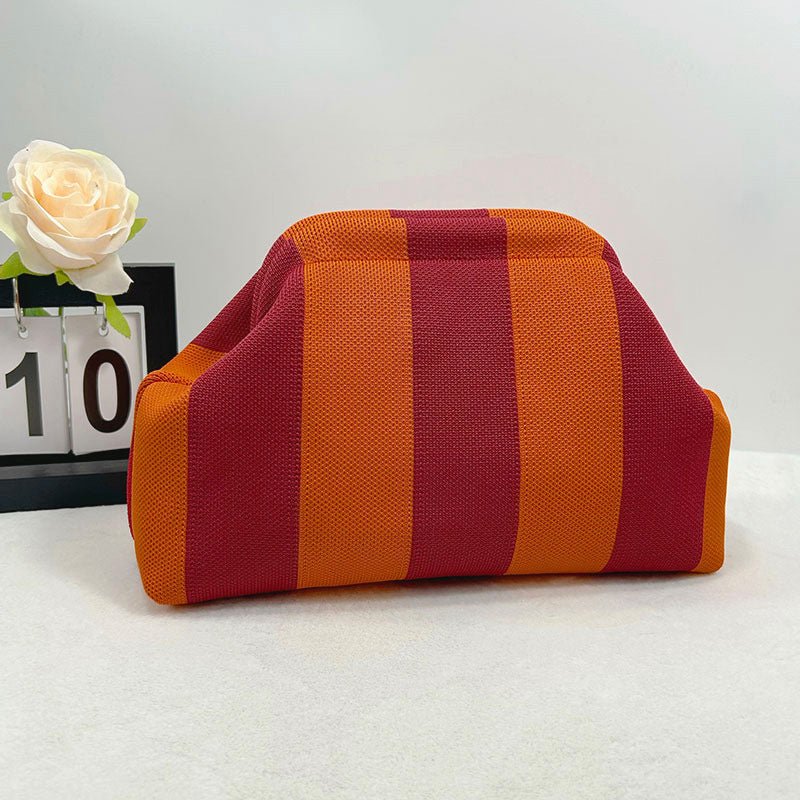 Sac Tricoté Femme à Rayures - Pochette Élégante Sans Bandoulière, 30x22x9 cm - IVOIRART.COM