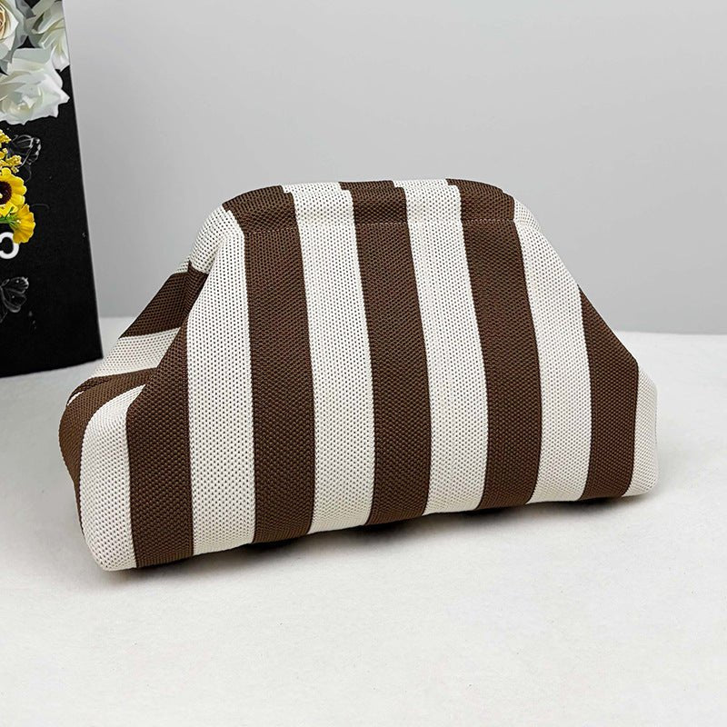 Sac Tricoté Femme à Rayures - Pochette Élégante Sans Bandoulière, 30x22x9 cm - IVOIRART.COM