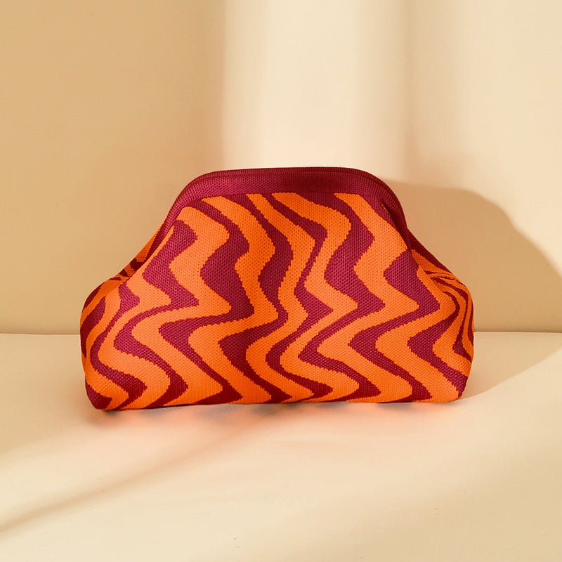 Sac Tricoté Femme à Rayures - Pochette Élégante Sans Bandoulière, 30x22x9 cm - IVOIRART.COM