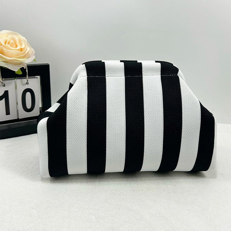 Sac Tricoté Femme à Rayures - Pochette Élégante Sans Bandoulière, 30x22x9 cm - IVOIRART.COM