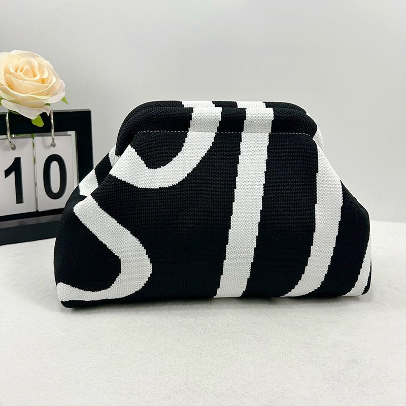 Sac Tricoté Femme à Rayures - Pochette Élégante Sans Bandoulière, 30x22x9 cm - IVOIRART.COM