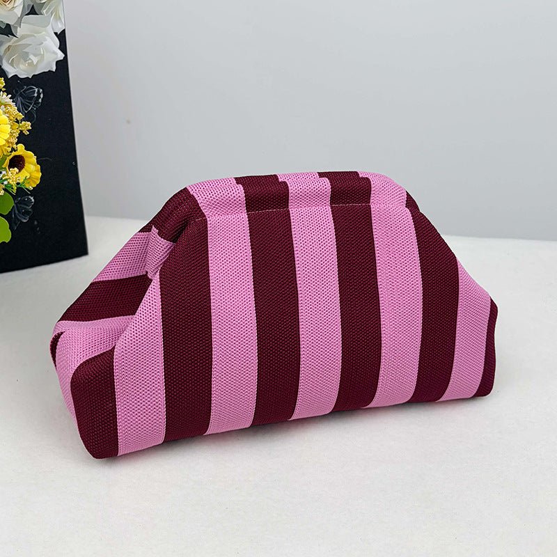 Sac Tricoté Femme à Rayures - Pochette Élégante Sans Bandoulière, 30x22x9 cm - IVOIRART.COM