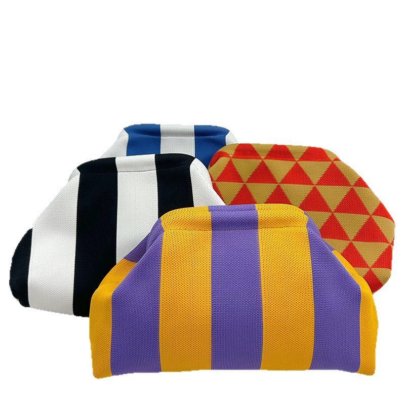 Sac Tricoté Femme à Rayures - Pochette Élégante Sans Bandoulière, 30x22x9 cm - IVOIRART.COM
