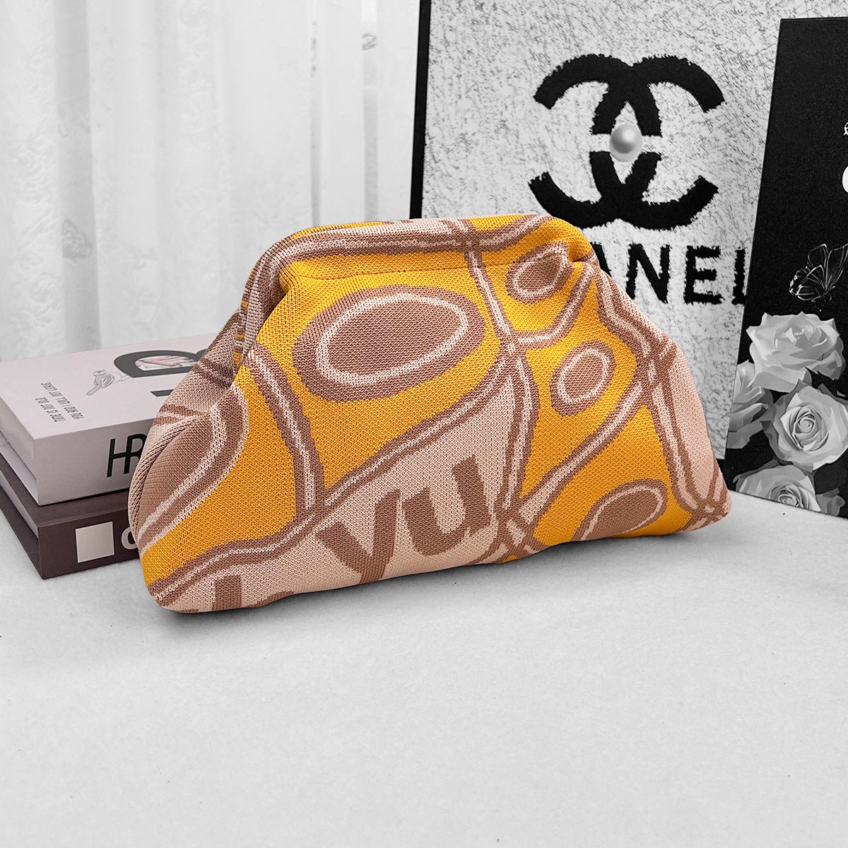Sac Tricoté Femme à Rayures - Pochette Élégante Sans Bandoulière, 30x22x9 cm - IVOIRART.COM