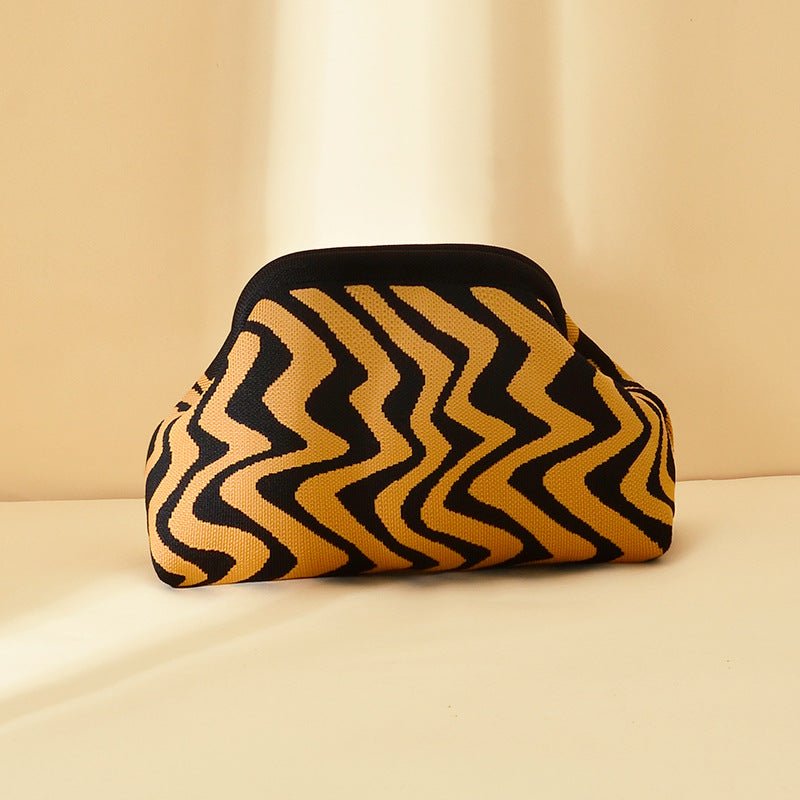 Sac Tricoté Femme à Rayures - Pochette Élégante Sans Bandoulière, 30x22x9 cm - IVOIRART.COM