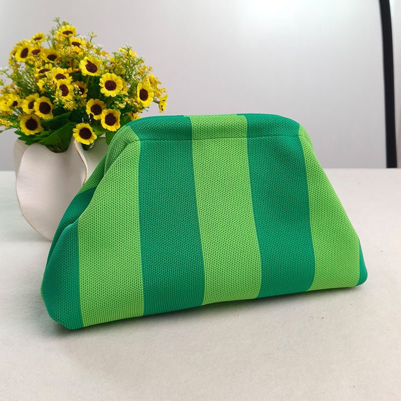 Sac Tricoté Femme à Rayures - Pochette Élégante Sans Bandoulière, 30x22x9 cm - IVOIRART.COM