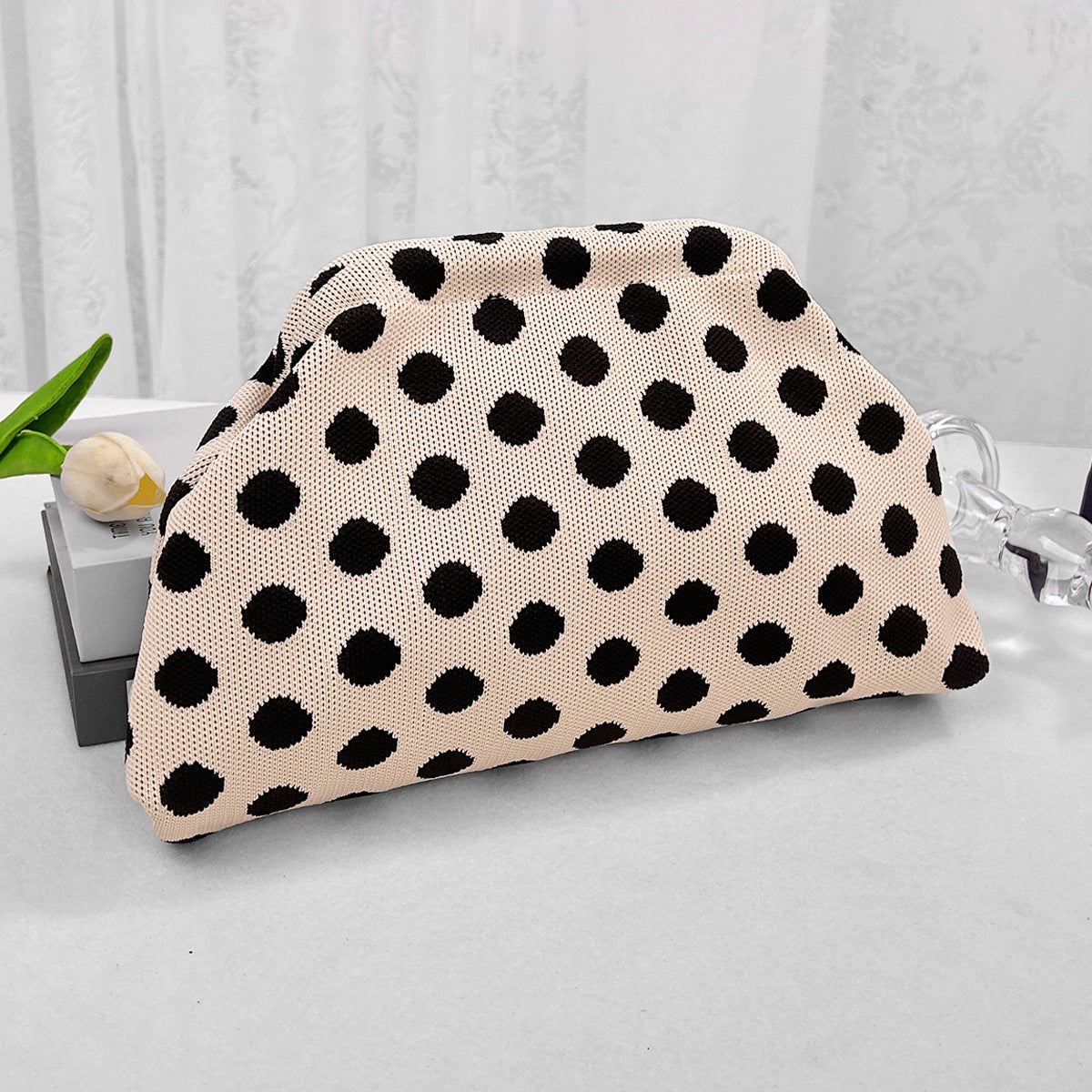 Sac Tricoté Femme à Rayures - Pochette Élégante Sans Bandoulière, 30x22x9 cm - IVOIRART.COM