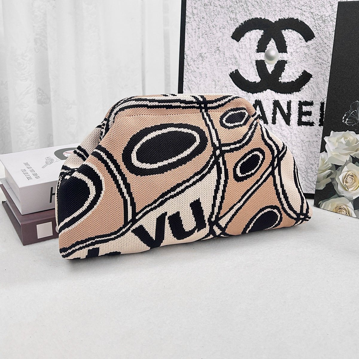 Sac Tricoté Femme à Rayures - Pochette Élégante Sans Bandoulière, 30x22x9 cm - IVOIRART.COM