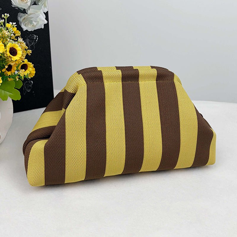 Sac Tricoté Femme à Rayures - Pochette Élégante Sans Bandoulière, 30x22x9 cm - IVOIRART.COM