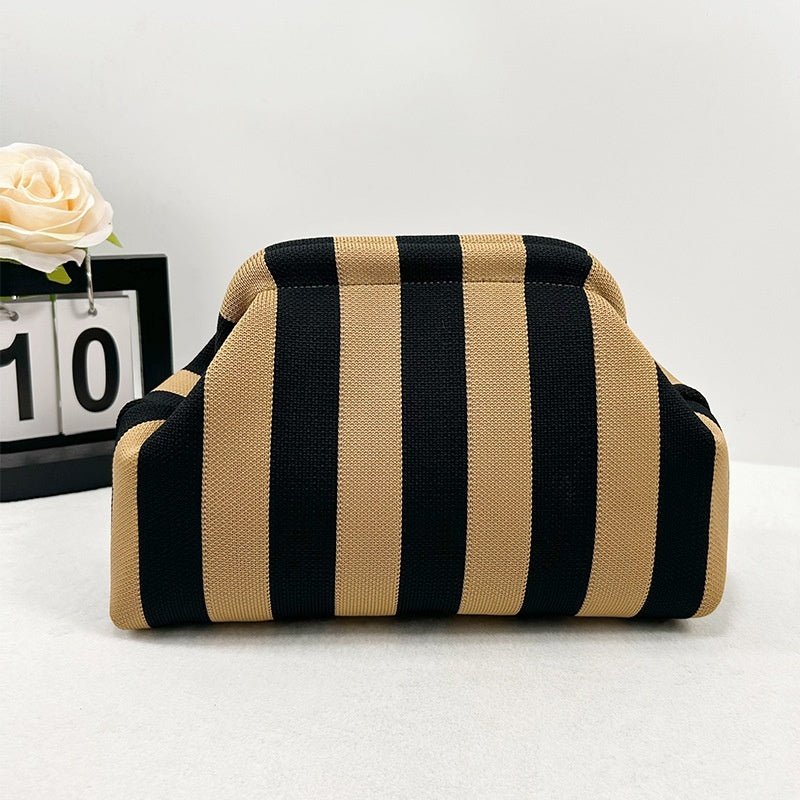 Sac Tricoté Femme à Rayures - Pochette Élégante Sans Bandoulière, 30x22x9 cm - IVOIRART.COM