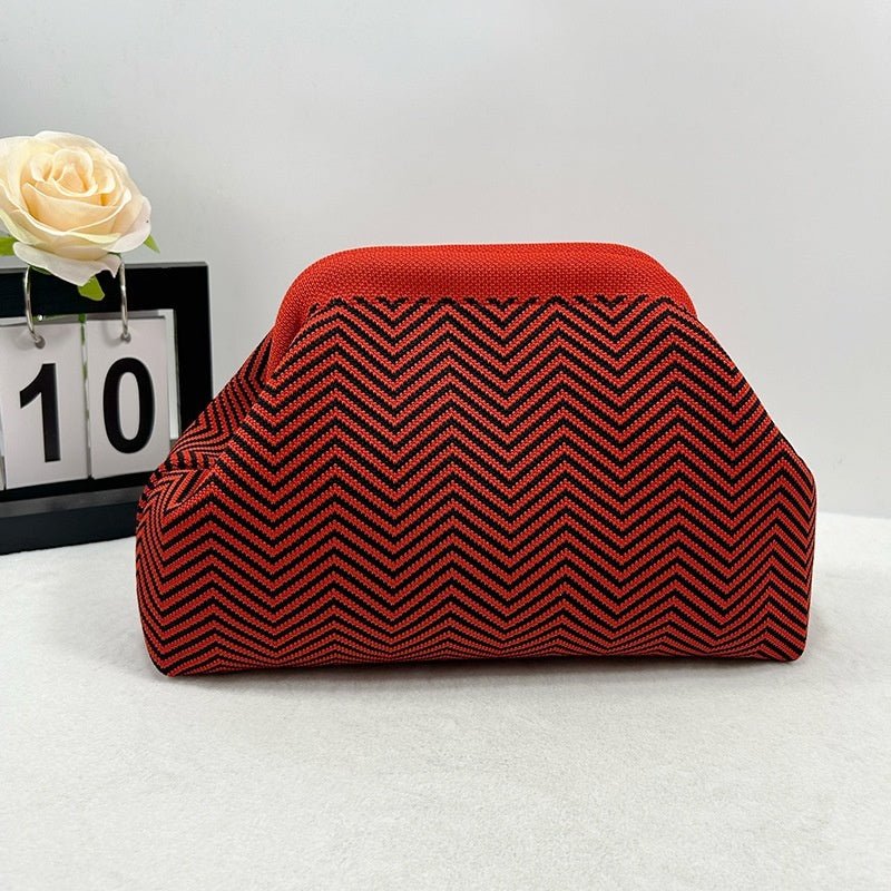 Sac Tricoté Femme à Rayures - Pochette Élégante Sans Bandoulière, 30x22x9 cm - IVOIRART.COM