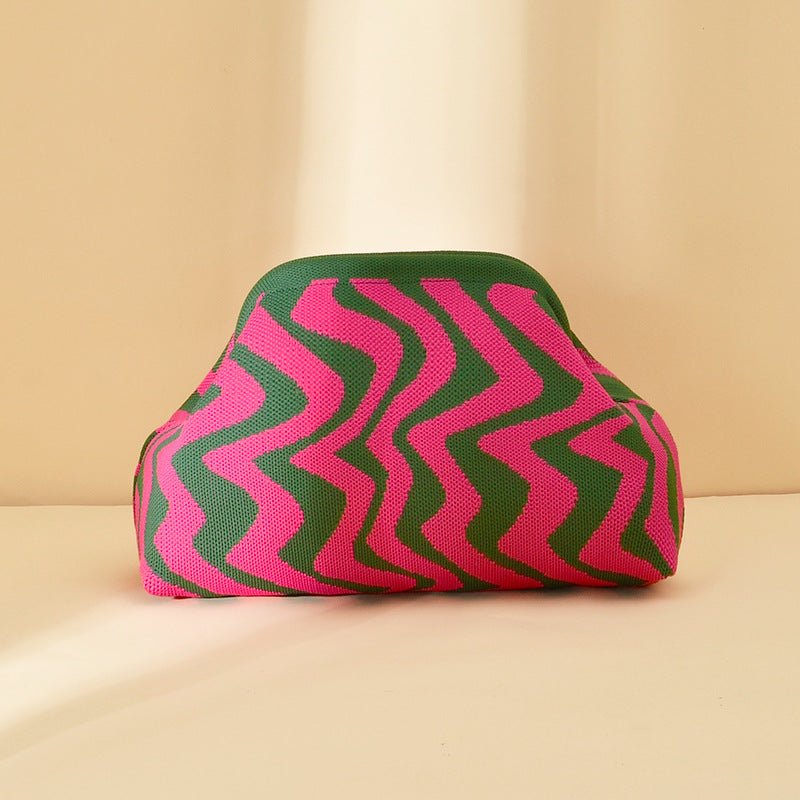 Sac Tricoté Femme à Rayures - Pochette Élégante Sans Bandoulière, 30x22x9 cm - IVOIRART.COM