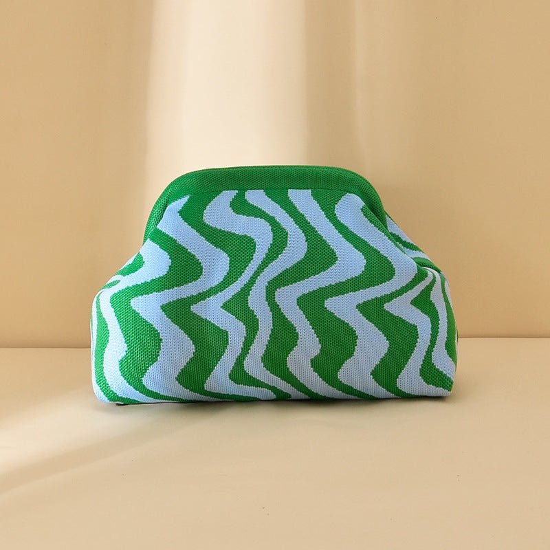 Sac Tricoté Femme à Rayures - Pochette Élégante Sans Bandoulière, 30x22x9 cm - IVOIRART.COM