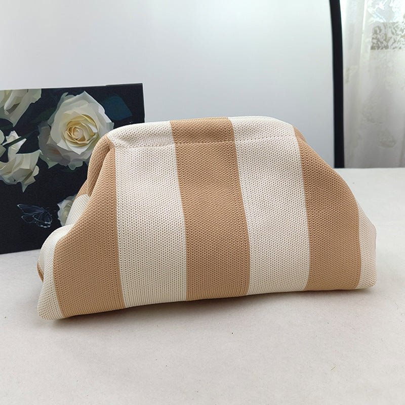Sac Tricoté Femme à Rayures - Pochette Élégante Sans Bandoulière, 30x22x9 cm - IVOIRART.COM