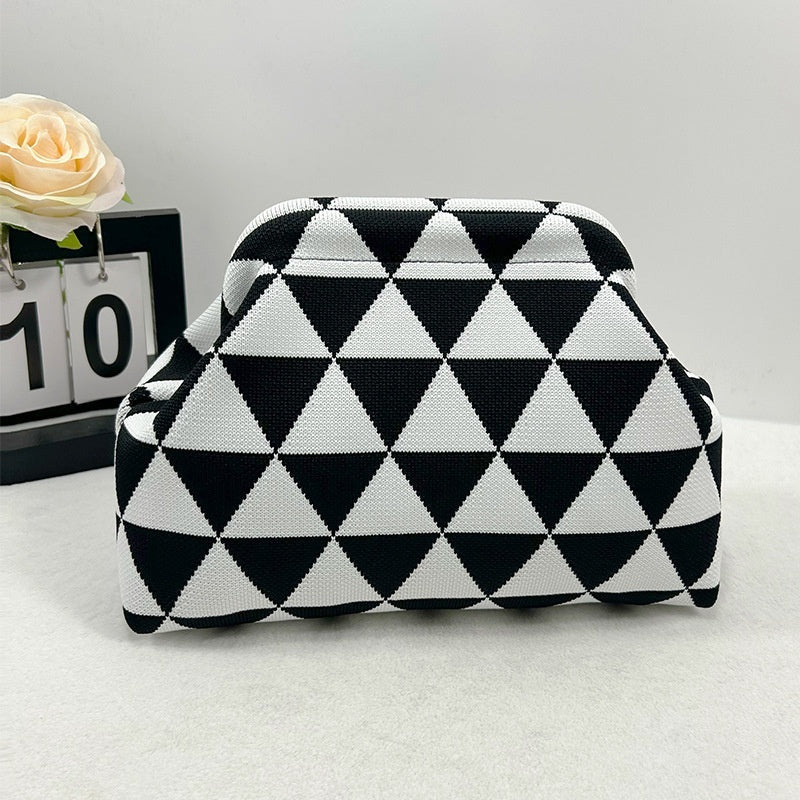 Sac Tricoté Femme à Rayures - Pochette Élégante Sans Bandoulière, 30x22x9 cm - IVOIRART.COM
