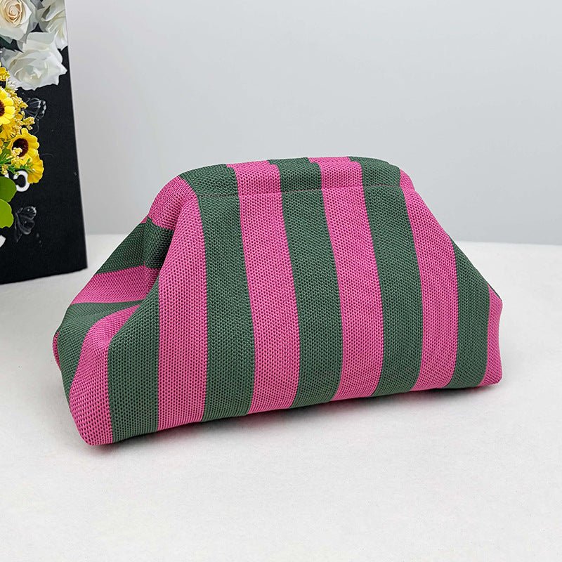 Sac Tricoté Femme à Rayures - Pochette Élégante Sans Bandoulière, 30x22x9 cm - IVOIRART.COM