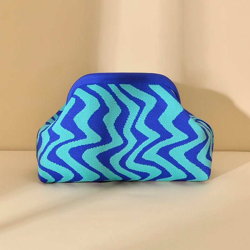 Sac Tricoté Femme à Rayures - Pochette Élégante Sans Bandoulière, 30x22x9 cm - IVOIRART.COM