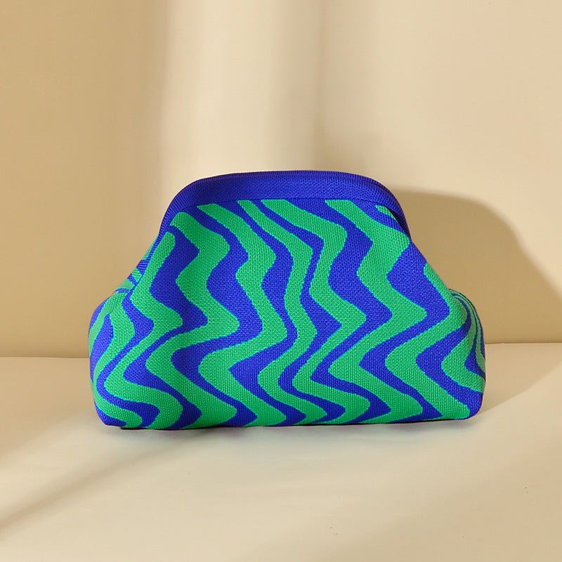 Sac Tricoté Femme à Rayures - Pochette Élégante Sans Bandoulière, 30x22x9 cm - IVOIRART.COM