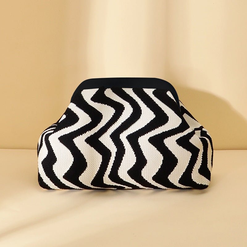 Sac Tricoté Femme à Rayures - Pochette Élégante Sans Bandoulière, 30x22x9 cm - IVOIRART.COM